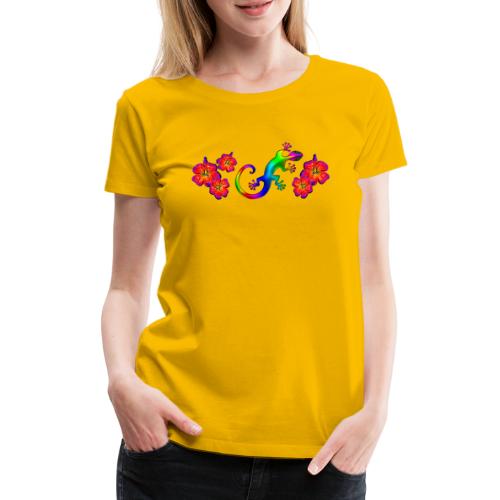 Gecko, Hibiskusblüte, Hibiskus Blüte Glücksbringer - Frauen Premium T-Shirt