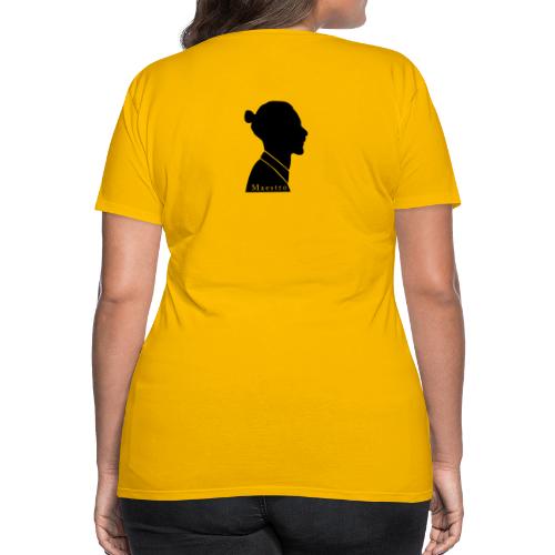 Maestro zwart, rugzijde, naam voorop klein - Vrouwen Premium T-shirt