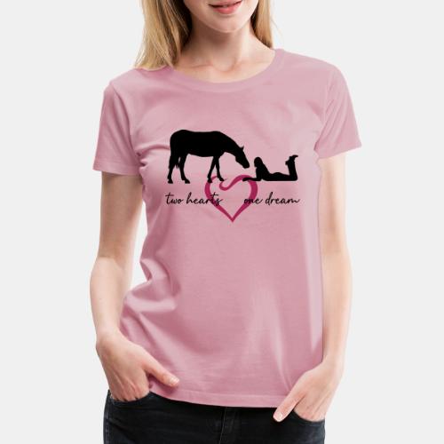 two hearts one dream liegendes Mädchen Pferd - Frauen Premium T-Shirt