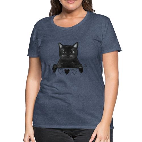 Chat noir, guirlande de coeurs - T-shirt Premium Femme