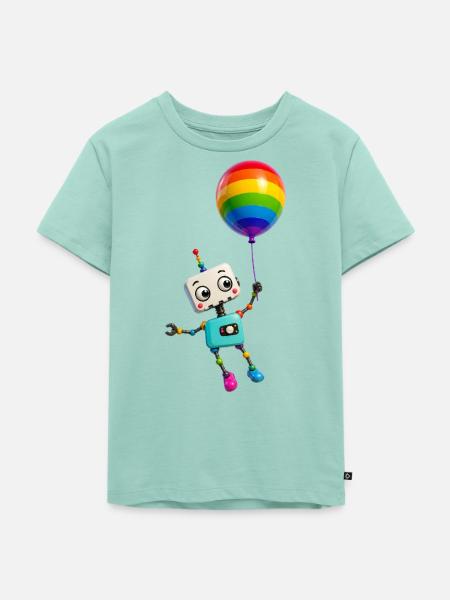 Fröhlicher Roboter mit Regenbogenballon - Kinder Premium Bio T-Shirt - Mint