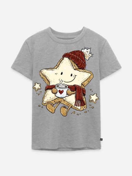 Lustiger Winterstern mit Kaffee Plätzchen Keks  - Kinder Premium Bio T-Shirt - Grau meliert