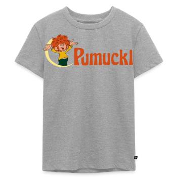 Pumuckl Mit Frecher Pose Und Logo Schriftzug - Kinder Premium Bio T-Shirt - Grau meliert - Vorne - AI Model Kid Male (0cm)