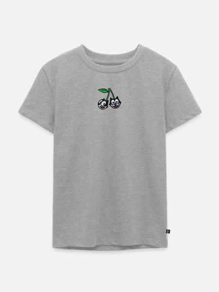 Felix The Cat Stickdesign Kirschen  - Kinder Premium Bio T-Shirt - Grau meliert