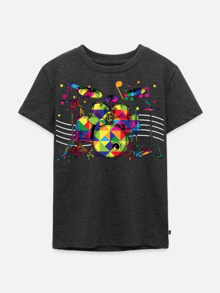Kaleidoskop-Schlagzeug - Kinder Premium Bio T-Shirt - Anthrazit meliert
