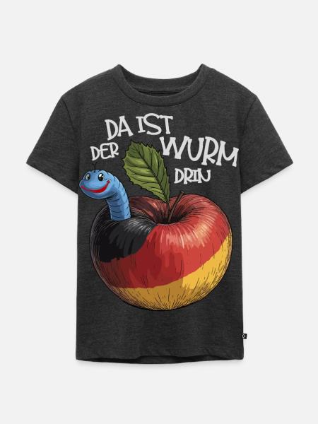 Wurm im Apfel mit Spruch - Kinder Premium Bio T-Shirt - Anthrazit meliert