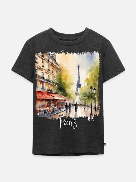 Pariser Aquarell, ich liebe Paris - Kinder Premium Bio T-Shirt - Anthrazit meliert