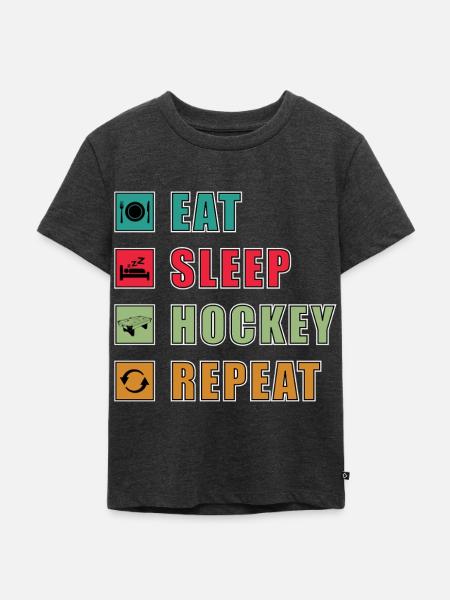 Eat Sleep Hockey Repeat - Kinder Premium Bio T-Shirt - Anthrazit meliert