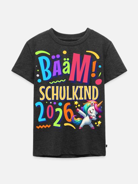 Bääm Schulkind 2026 - Kinder Premium Bio T-Shirt - Anthrazit meliert