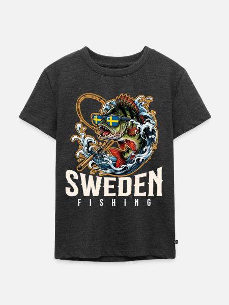 Schweden Angeln - Kinder Premium Bio T-Shirt - Anthrazit meliert