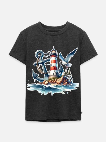 Leuchtturm Anker - Kinder Premium Bio T-Shirt - Anthrazit meliert