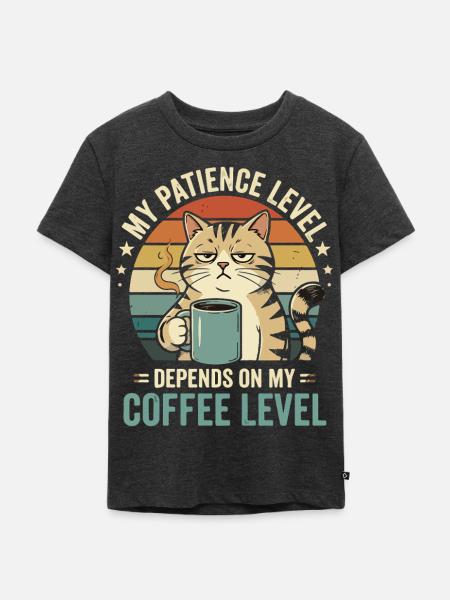Katzenkaffee Level: Geduld Vom Kaffee - Kinder Premium Bio T-Shirt - Anthrazit meliert