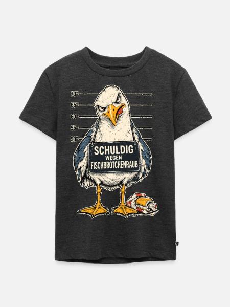 Möwe Fischbrötchenraub Lustiger Spruch Shirt - Kinder Premium Bio T-Shirt - Anthrazit meliert