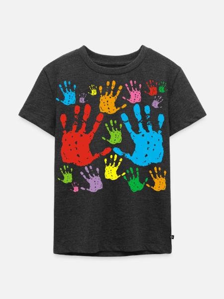 Mehrfarbige Handabdrücke - Kinder Premium Bio T-Shirt - Anthrazit meliert