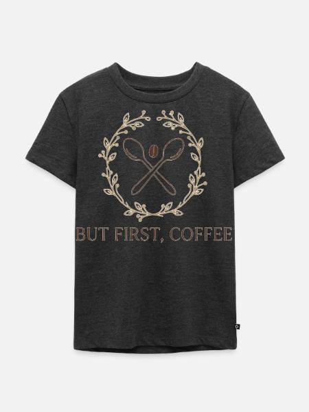 Zuerst Kaffee Emblem - Kinder Premium Bio T-Shirt - Anthrazit meliert