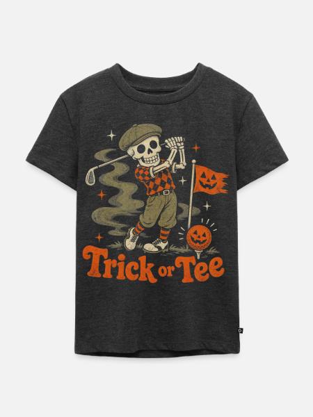 Halloween Golf Skelett Golfer Retro - Kinder Premium Bio T-Shirt - Anthrazit meliert