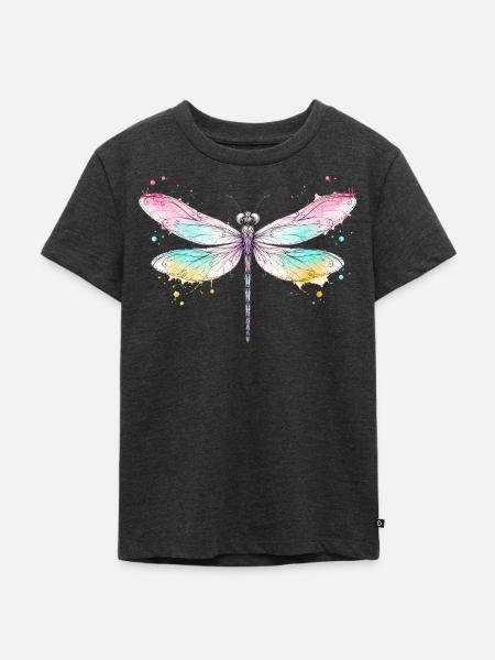 Libelle mit Aquarellflügeln - Kinder Premium Bio T-Shirt - Anthrazit meliert