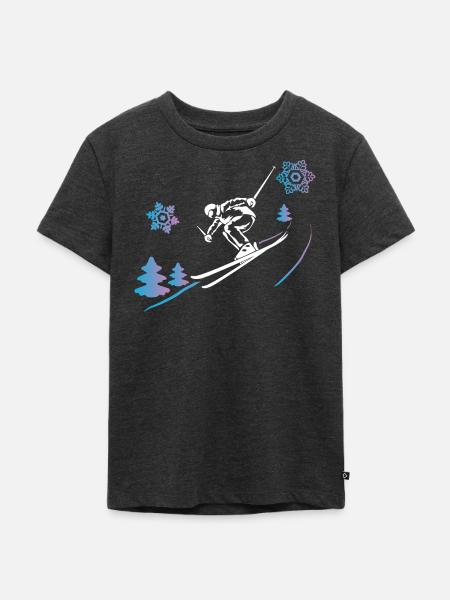 Skifahrer im Winterschnee - Kinder Premium Bio T-Shirt - Anthrazit meliert