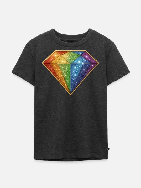 Regenbogen Glitzer-Diamant - Kinder Premium Bio T-Shirt - Anthrazit meliert