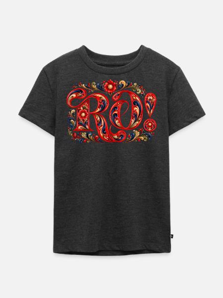 RO! Norwegische Rosenmalerei - Kinder Premium Bio T-Shirt - Anthrazit meliert