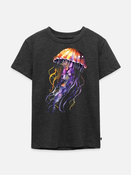 Qualle Aquarell - Kinder Premium Bio T-Shirt - Anthrazit meliert