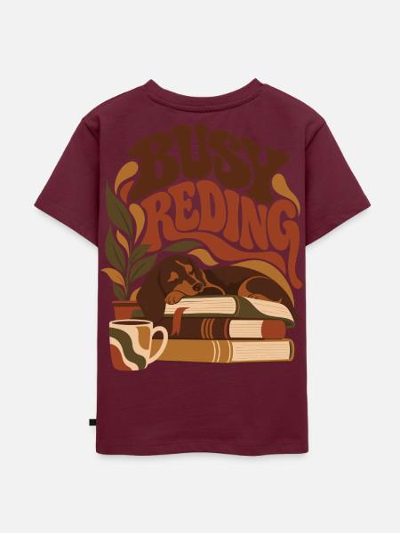 Busy Reading Dachshund - Kinder Premium Bio T-Shirt - Burgunderrot