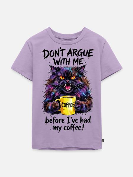 Katze Kaffee Aquarell Morgenmuffel - Kinder Premium Bio T-Shirt - Lavendel