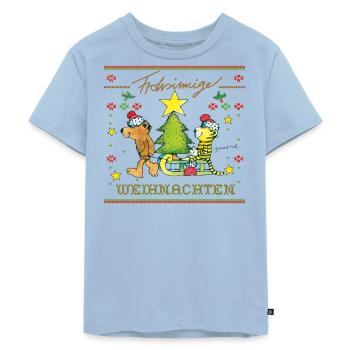 Janosch Tiger Und Bär Frohsinnige Weihnachten - Kinder Premium Bio T-Shirt - Hellblau - Vorne - AI Model Kid Male (0cm)