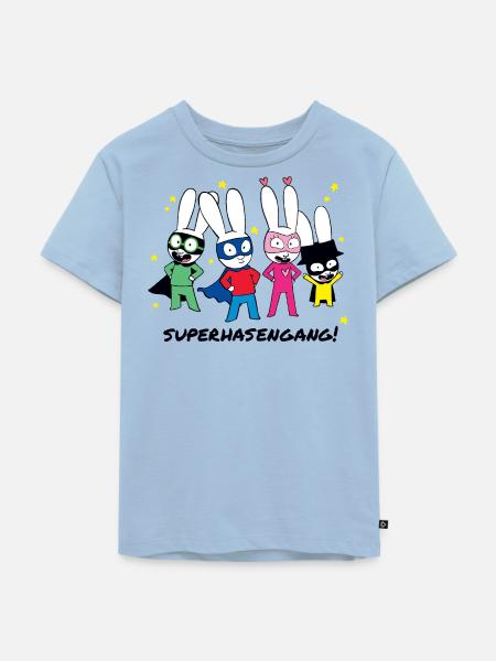 Simon Superhase Mit Seiner Superhasengang  - Kinder Premium Bio T-Shirt - Hellblau