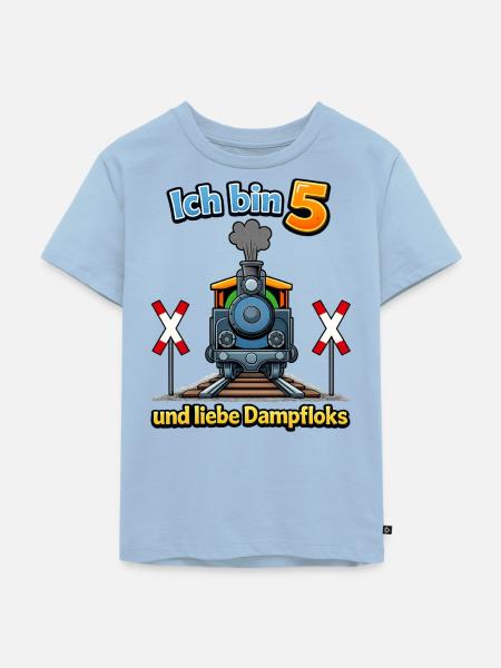 Dampflok Ich bin 5 - Kinder Premium Bio T-Shirt - Hellblau