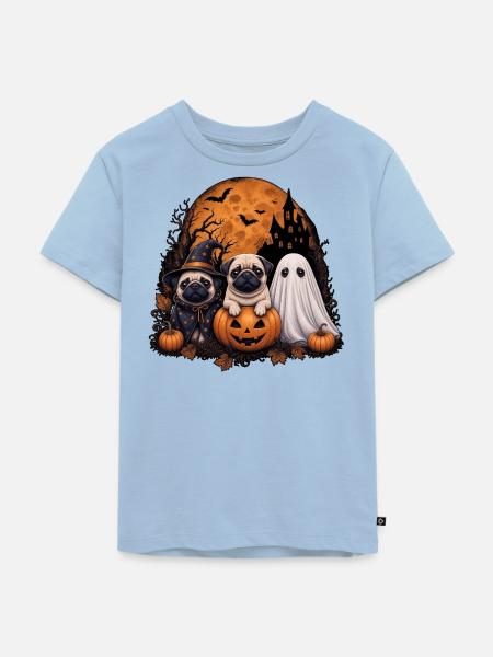 Mops Halloween - Kinder Premium Bio T-Shirt - Hellblau