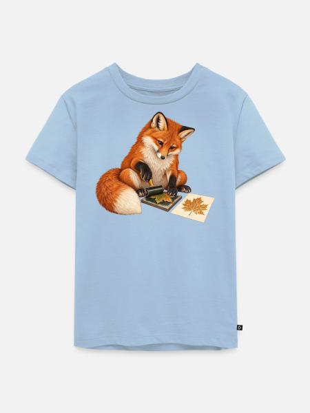 Fuchs druckt botanische Blätter - Kinder Premium Bio T-Shirt - Hellblau