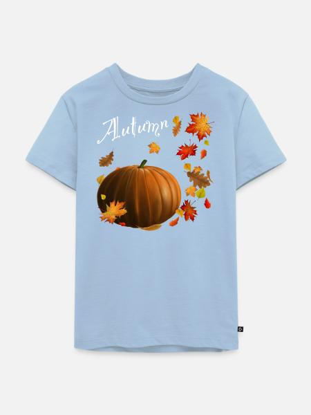 Autumn - Kürbis mit bunten Herbstblättern - Kinder Premium Bio T-Shirt - Hellblau