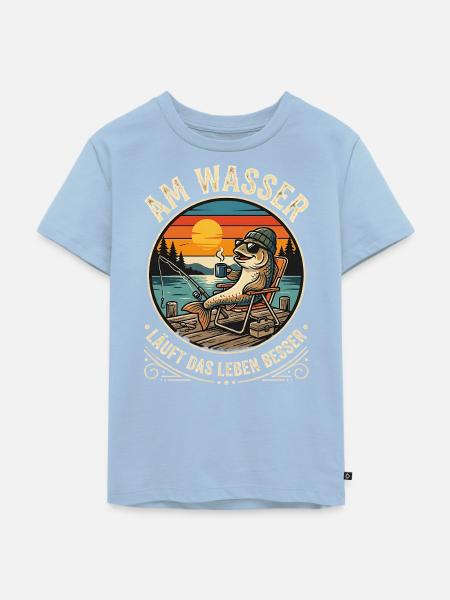 Fisch beim Angeln - Kinder Premium Bio T-Shirt - Hellblau