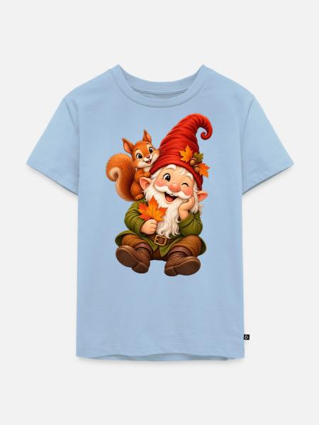 Wichtel mit Eichhörnchen - Kinder Premium Bio T-Shirt - Hellblau