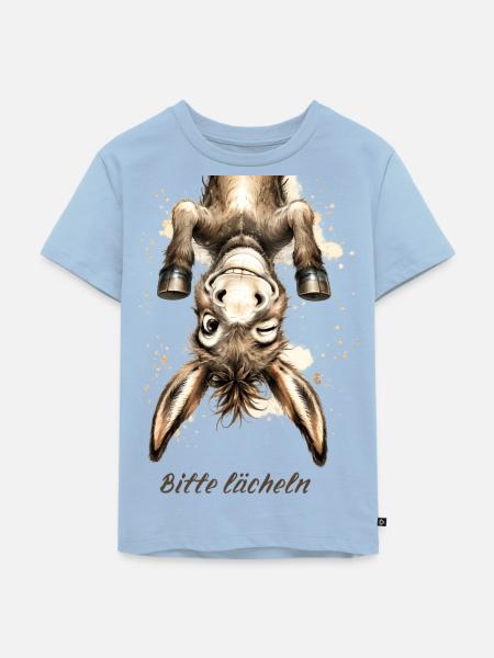 Bitte lächeln – Lustiger Esel - Kinder Premium Bio T-Shirt - Hellblau