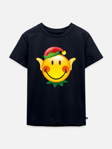 Smiley Glossy Christmas Elf - Kinder Premium Bio T-Shirt - Navy