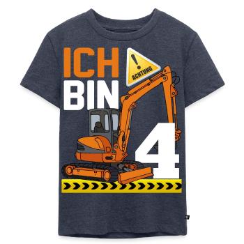 4. Geburtstag Achtung Ich Bin 4 Bagger Baustelle - Kinder Premium Bio T-Shirt - Jeansblau  - Vorne - Mikhail (115cm)