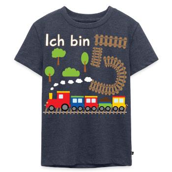 Junge Geburtstagsshirt 5 Jahre Geburtstag Zug - Kinder Premium Bio T-Shirt - Jeansblau  - Vorne - Mikhail (115cm)
