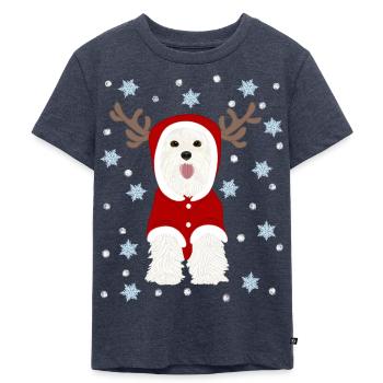 White Terrier Santa Claus Suit Snow Stars - Kids Premium Organic T-Shirt - heather denim - Front - Mikhail (115cm)