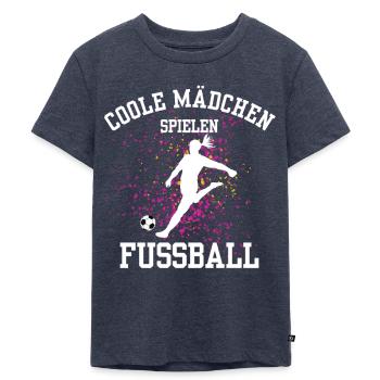 Fußball Coole Mädchen spielen Fußball Fußballerin - Kinder Premium Bio T-Shirt - Jeansblau  - Vorne - Mikhail (115cm)