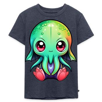 Magnetism of Lovecraft: Adorable Cute Baby Cthulhu - Kids Premium Organic T-Shirt - heather denim - Front - Mikhail (115cm)