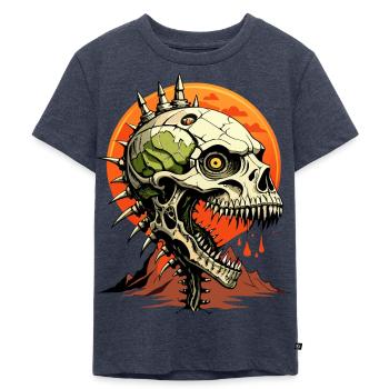 Dinosaur Skull // Dino Skull // Rex FS0024 - Kids Premium Organic T-Shirt - heather denim - Front - Mikhail (115cm)