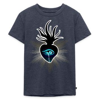 Brennendes heiliges Herz: verlorene Liebe - Kinder Premium Bio T-Shirt - Jeansblau  - Vorne - Mikhail (115cm)