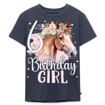 Geburtstag 6 Mädchen Pferd Reiten Stall Party 6 Ja - Kinder Premium Bio T-Shirt - Jeansblau  - Vorne - Mikhail (115cm)
