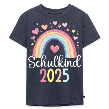 Schulkind 2025 Regenbogen Mädchen Einschulung 2025 - Kinder Premium Bio T-Shirt - Jeansblau  - Vorne - Mikhail (115cm)