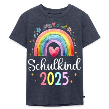 Schulkind 2025 Regenbogen Mädchen Einschulung 2025 - Kinder Premium Bio T-Shirt - Jeansblau  - Vorne - Mikhail (115cm)