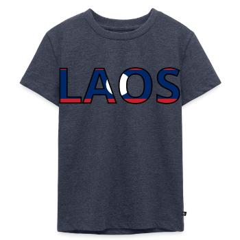 Laos Flag - Kids Premium Organic T-Shirt - heather denim - Front - Mikhail (115cm)