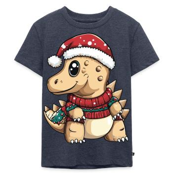 Dinosaur stegosaurus Christmas Comic - Kids Premium Organic T-Shirt - heather denim - Front - Mikhail (115cm)