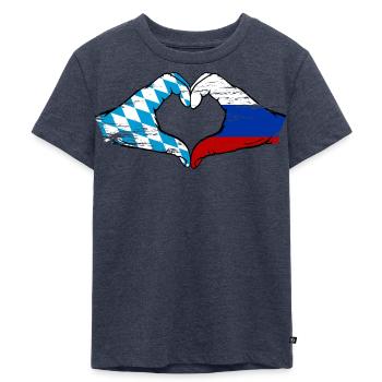 Bayern Russland Flagge Hände Herzform used - Kinder Premium Bio T-Shirt - Jeansblau  - Vorne - Mikhail (115cm)